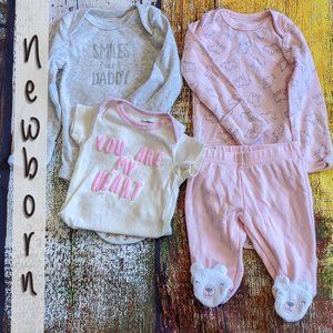 Multibrand Pants & Onesies Lot Pink & Gray